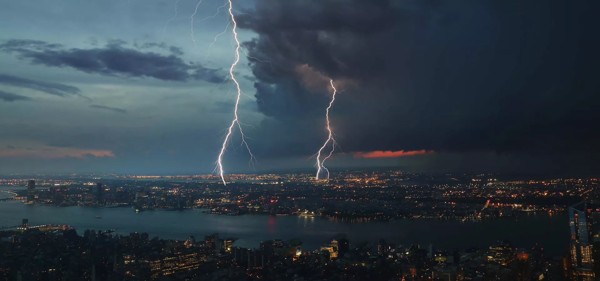 Cityscape with lightning